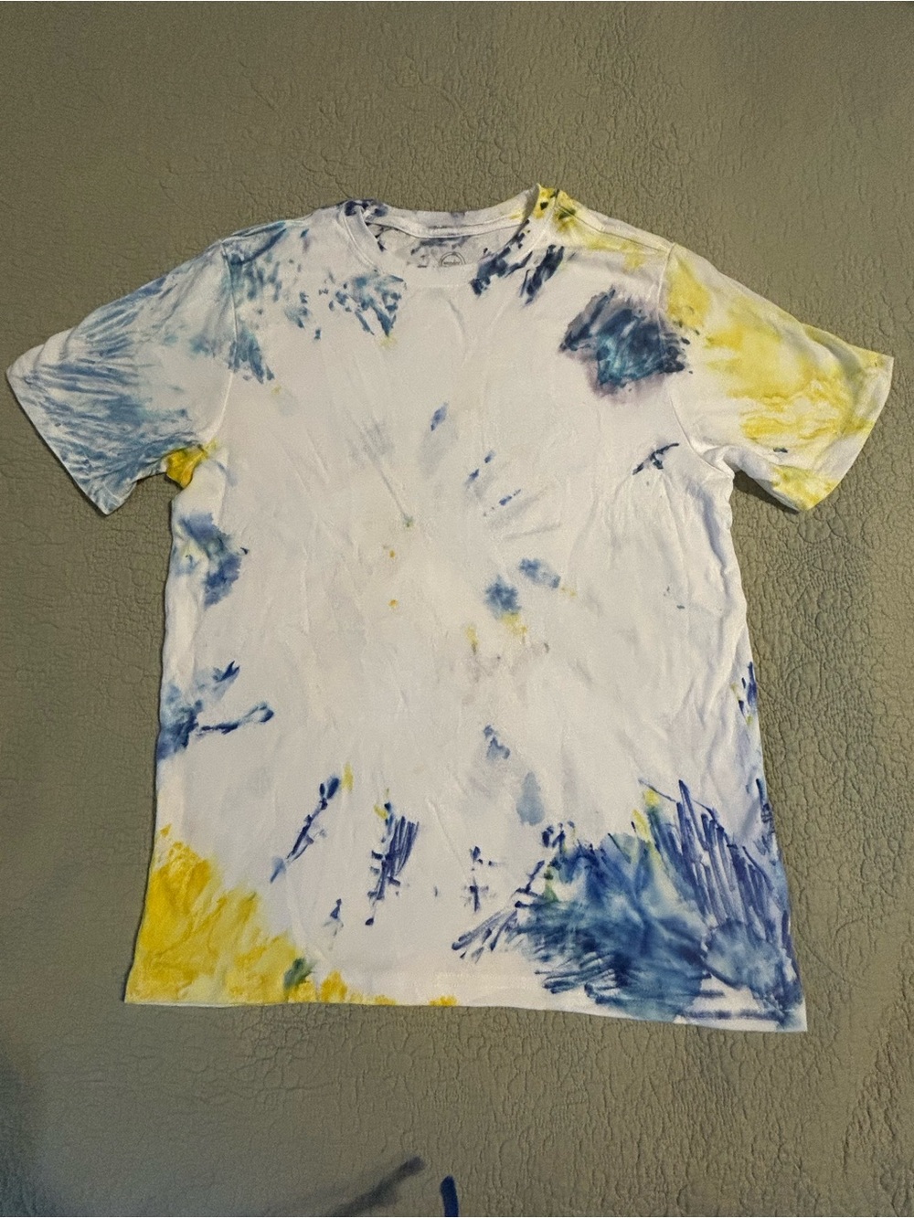 wonder nation White Short Sleeve Tee with Blue & Yellow Tie-Dye Accents